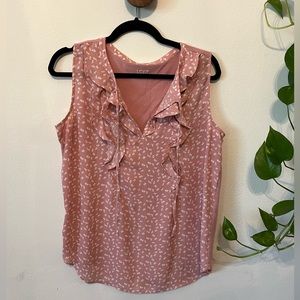 Loft | Light Pink w/ White Polka Dots Sleeveless Mixed Material Blouse | M